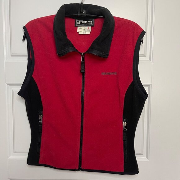 Vintage Obermeyer Fleece Vest Women's Medium Embroidered Logo Red Black Full Zip - Picture 2 of 9